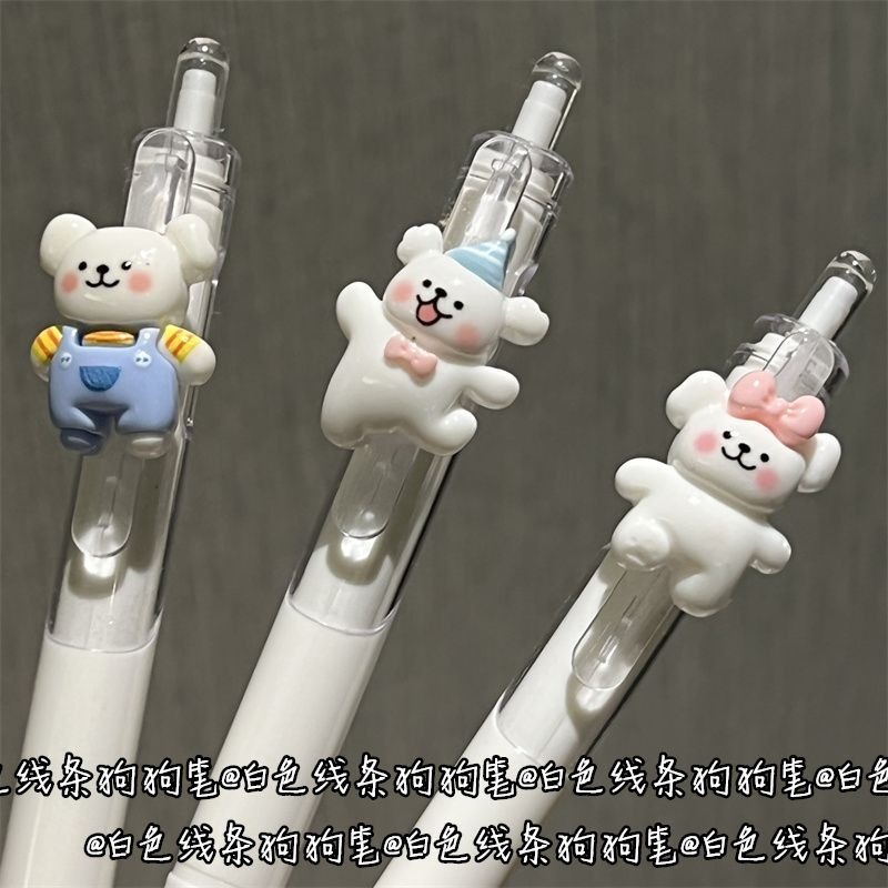 ［現貨］白色線條狗狗筆ins風可愛少女心0.5學生考試刷題筆ST頭黑色中性筆-規格圖5