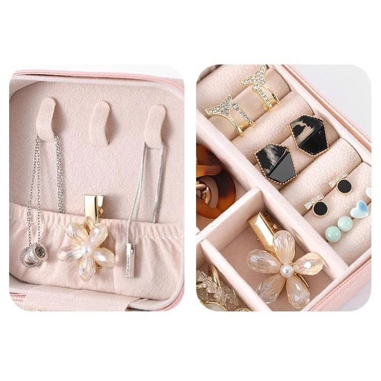 簡約便捷戒指項鏈手鏈耳環耳釘珠寶公主首飾盒旅行居家飾品收納盒禮物閨密女友-細節圖3