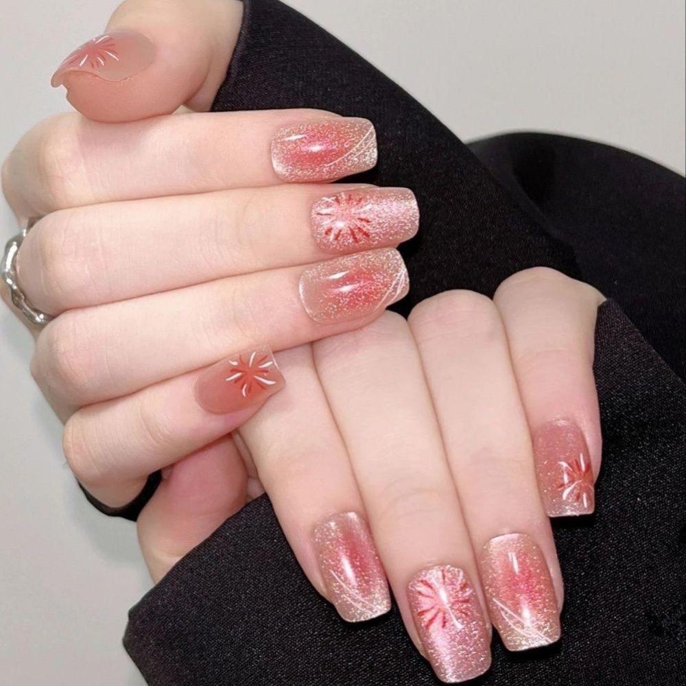 【短款】半手工手工穿戴短款 有分尺寸 指甲秋冬爆閃貼片貓眼極光學生美甲高級顯白閨密男女交換禮物-細節圖5