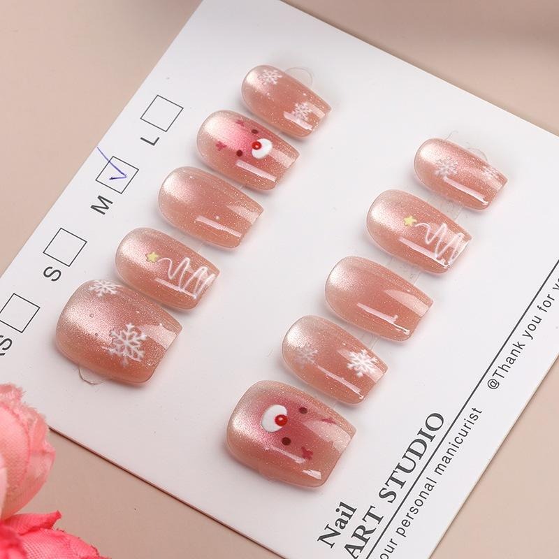 【短款】半手工手工穿戴短款 有分尺寸 指甲秋冬爆閃貼片貓眼極光學生美甲高級顯白閨密男女交換禮物-細節圖7