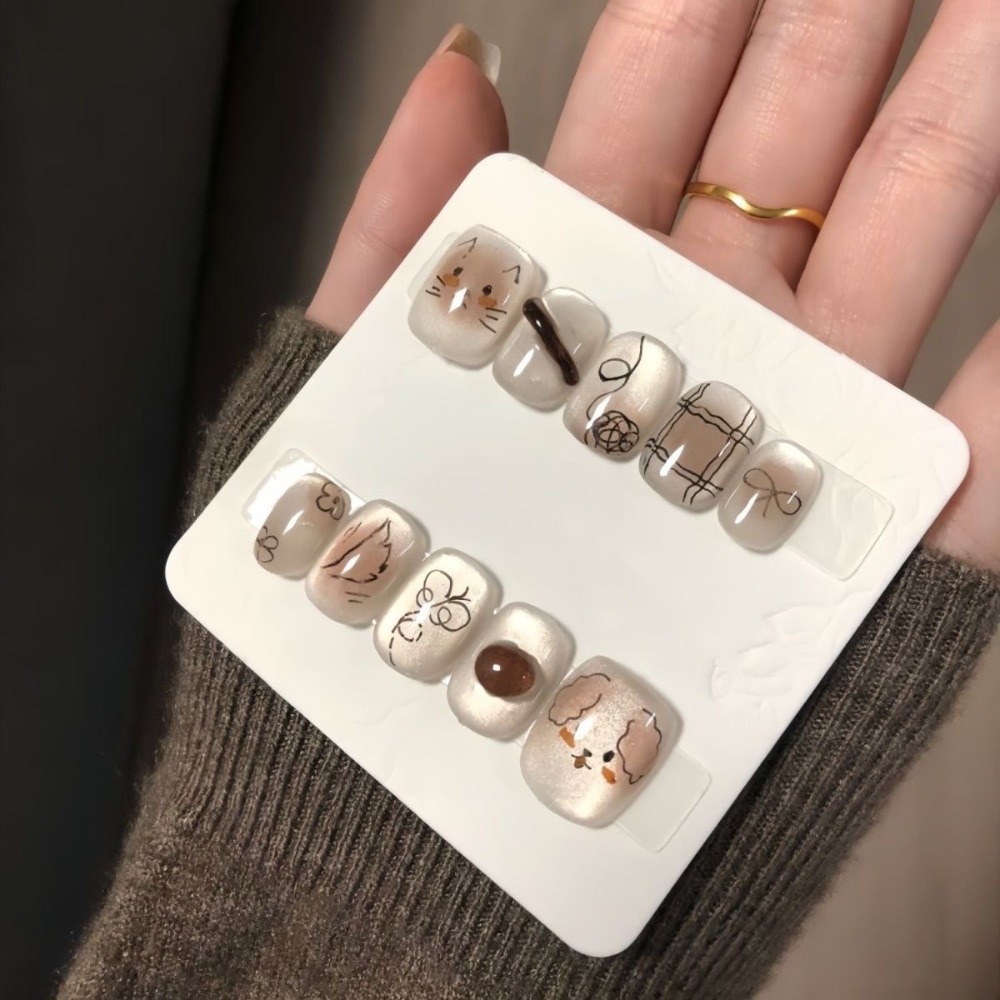 【短款】半手工手工穿戴短款 有分尺寸 指甲秋冬爆閃貼片貓眼極光學生美甲高級顯白閨密男女交換禮物-規格圖7