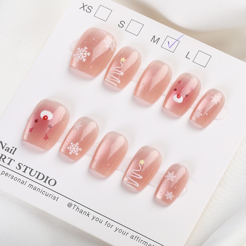 【短款】半手工手工穿戴短款 有分尺寸 指甲秋冬爆閃貼片貓眼極光學生美甲高級顯白閨密男女交換禮物-規格圖7