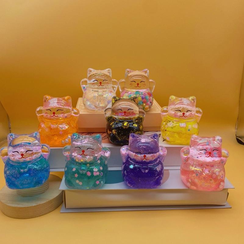［台灣現貨］爆款夜光流沙爆閃招財貓桌面擺件商場盲盒袋手辦diy飾品-細節圖3