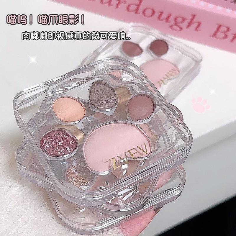 ［現貨］ZVEV五色貓爪眼影盤 純欲可愛大地色高光啞光不脫妝清透閃耀軟糯細膩-細節圖2