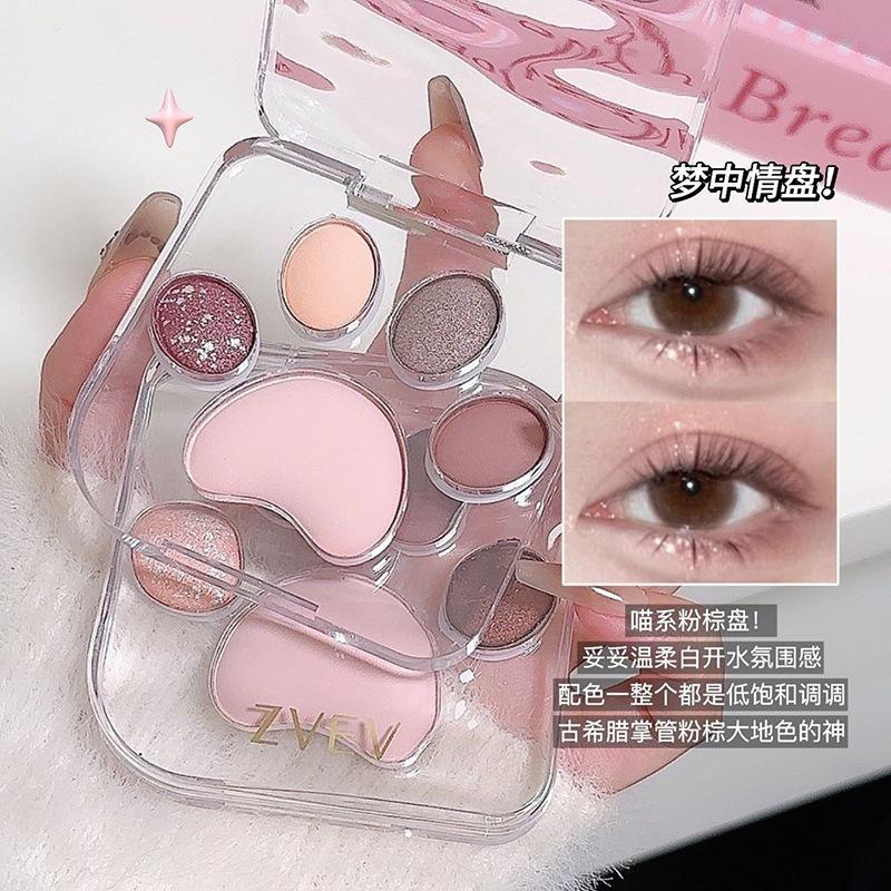 ［現貨］ZVEV五色貓爪眼影盤 純欲可愛大地色高光啞光不脫妝清透閃耀軟糯細膩-細節圖3