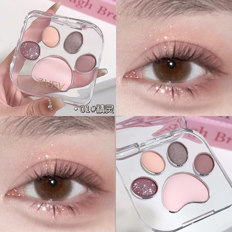 ［現貨］ZVEV五色貓爪眼影盤 純欲可愛大地色高光啞光不脫妝清透閃耀軟糯細膩-規格圖6