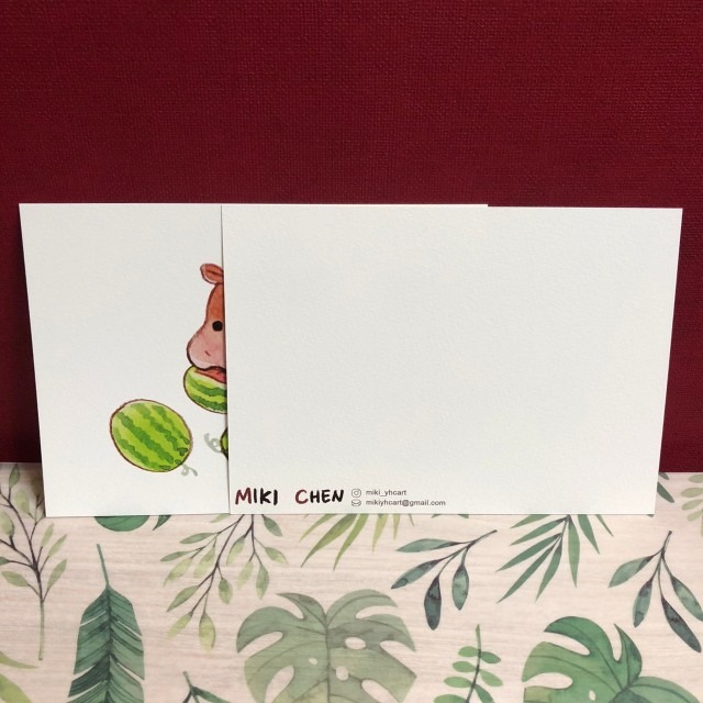 【Miki Chen 插畫工作室】台灣原創插畫明信片-河馬吃西瓜-細節圖2