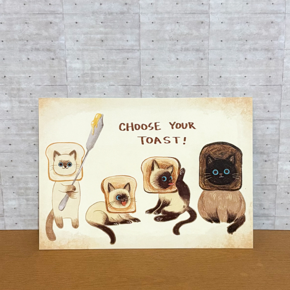 【Miki Chen 插畫工作室】 台灣原創插畫明信片-烤焦吐司貓咪/可愛寵物-細節圖2