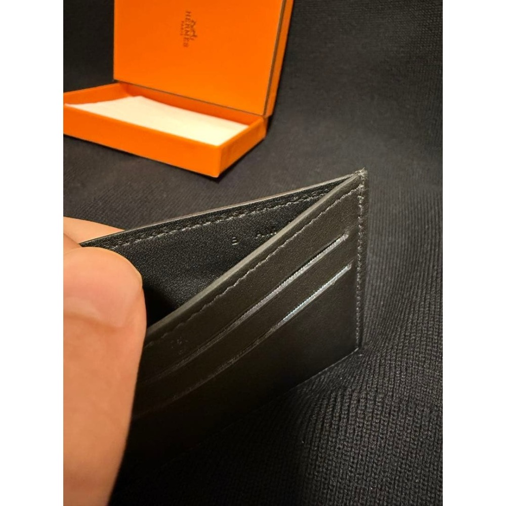 二手 愛馬仕 Hermes Citizen Twill 牛皮 絲巾 卡片夾 皮夾 Hermès (B刻/黑色)-細節圖3