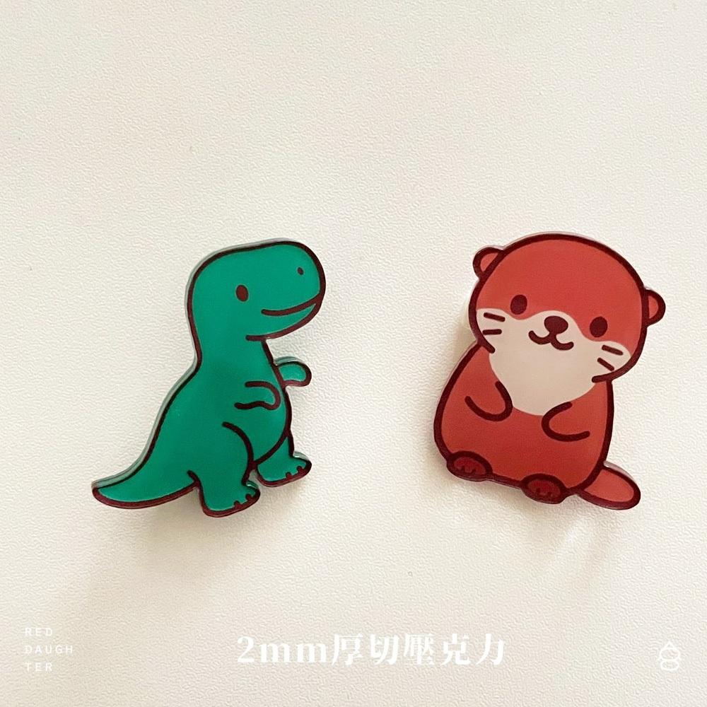 紅女兒〔animal〕恐龍別針 水獺 別針 胸針 徽章 胸章 小徽章 可愛徽章 可愛別針 胸針別針 別針徽章 壓克力別針-細節圖4