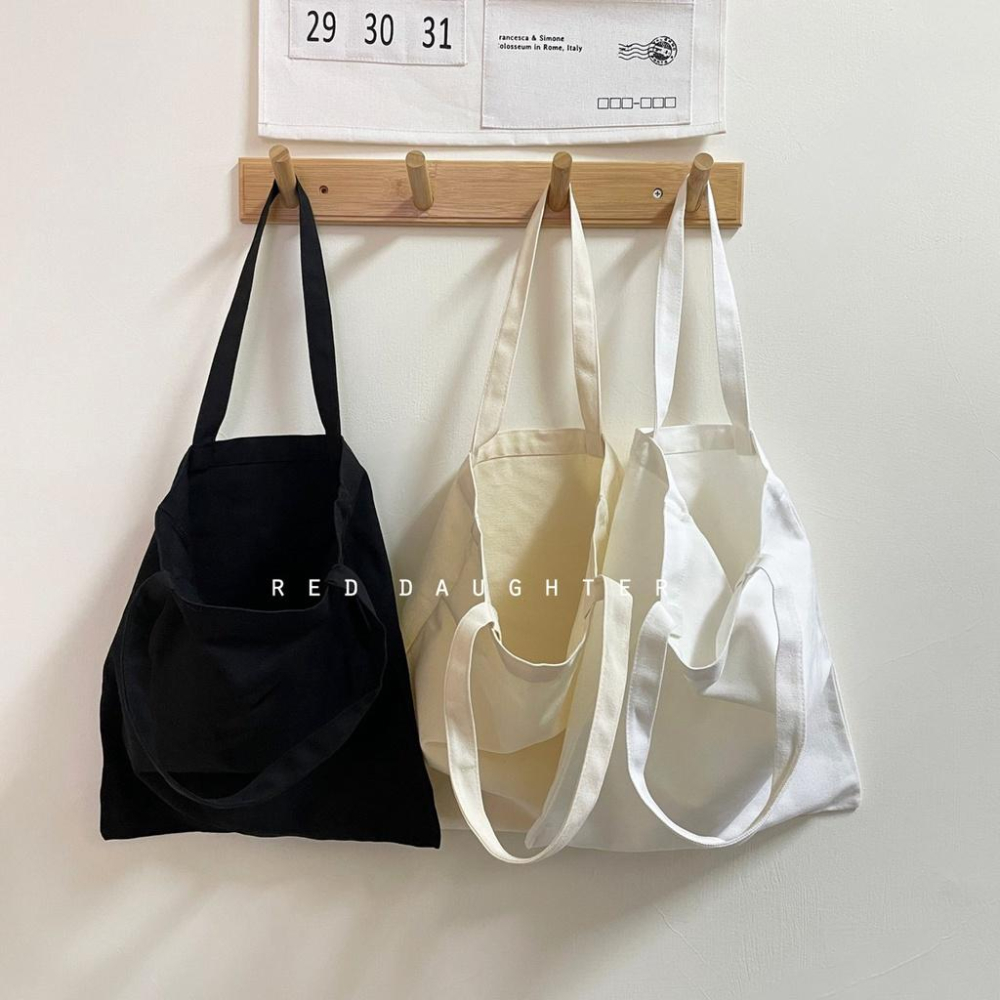紅女兒〔高密度實色美〕帆布袋 厚磅 手提袋 帆布包 肩背袋 購物袋 提袋 素色帆布袋 帆布袋大容量 黑色 a4帆布袋-細節圖5