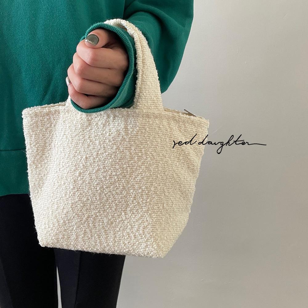 紅女兒〔毛呢厚實提袋〕手提袋 小 小托特包 帆布提袋 小提袋 便當袋 小包包 小手提袋 小提包 布包 小袋子 小手提包-細節圖4