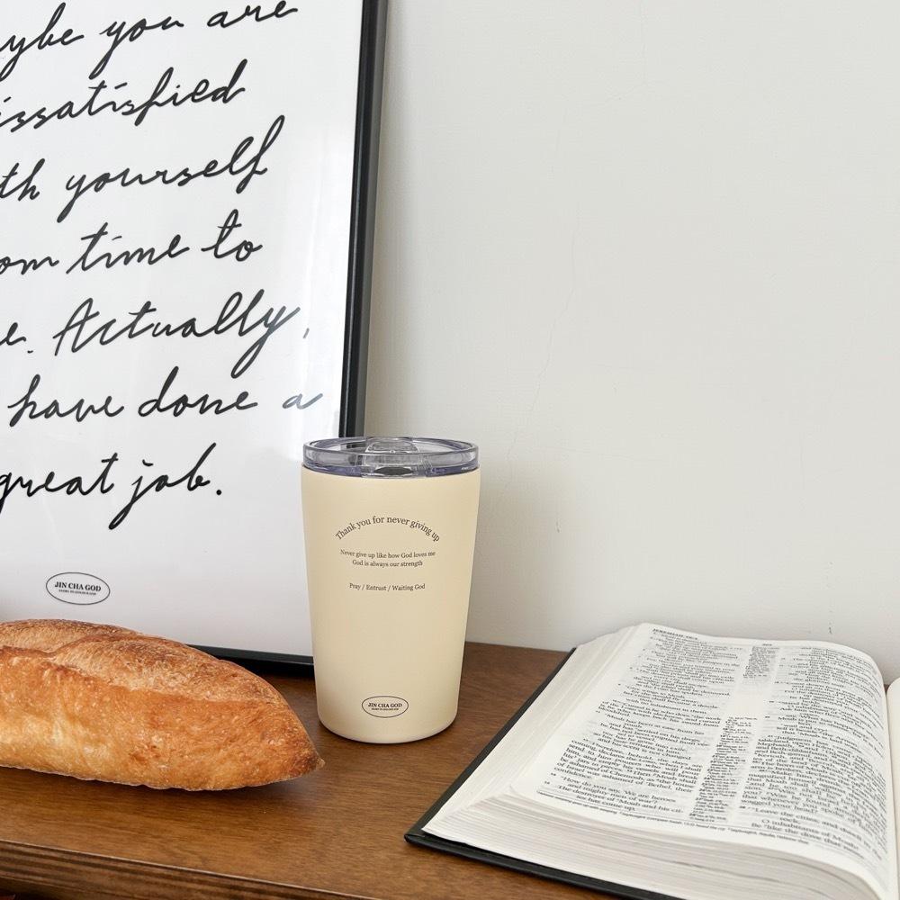 JIN CHA GOD 奶油色保溫杯 360ml 隨行杯 不銹鋼杯 交換禮物 聖誕 福音 基督 環保杯 現貨-細節圖2