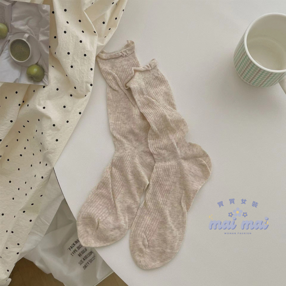 【買買女裝】台灣現貨 薄款網眼堆堆襪 日系薄款透氣卷邊素色堆堆襪 中筒襪 素色襪子 堆堆襪 芭蕾風襪子【A007#】-規格圖9