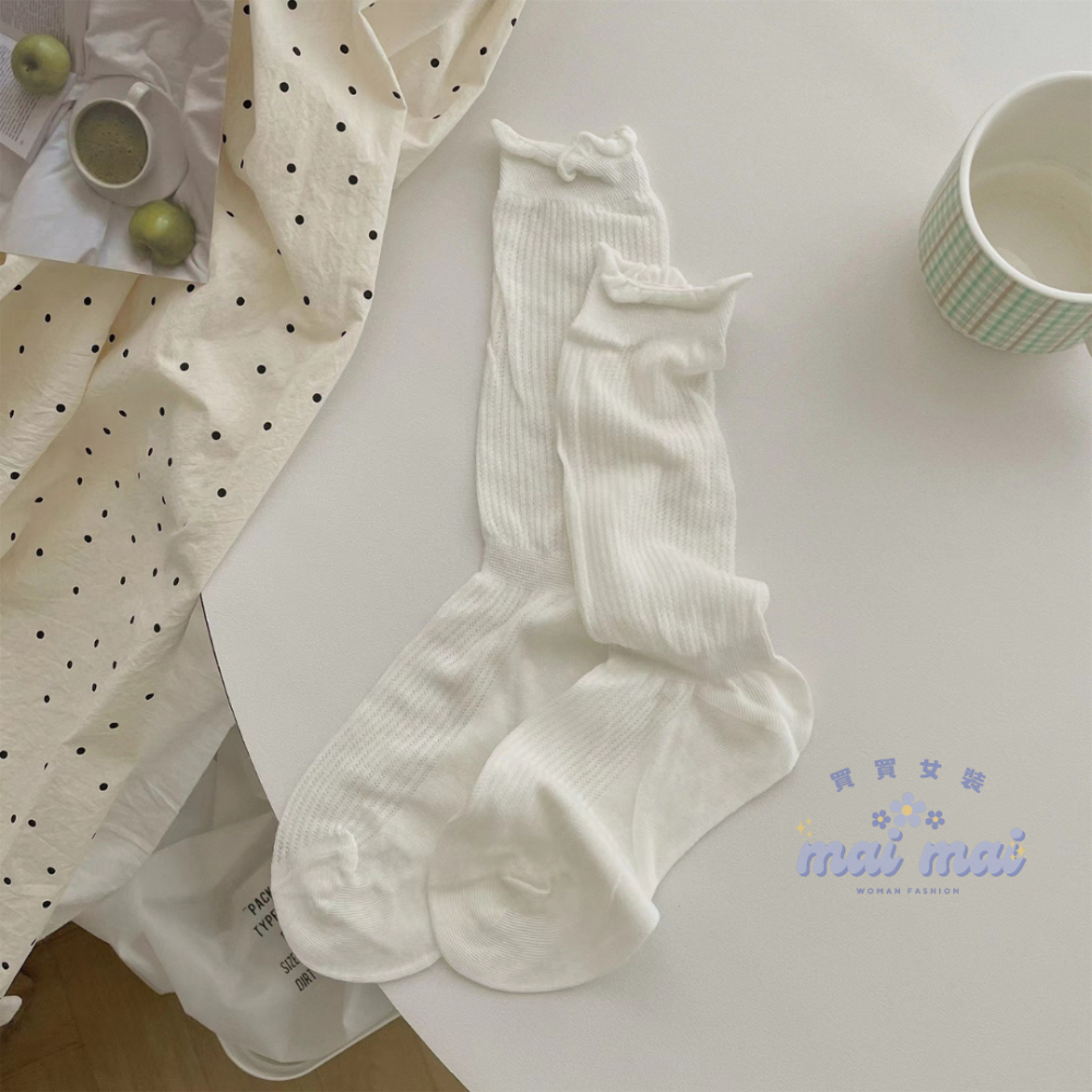 【買買女裝】台灣現貨 薄款網眼堆堆襪 日系薄款透氣卷邊素色堆堆襪 中筒襪 素色襪子 堆堆襪 芭蕾風襪子【A007#】-規格圖9