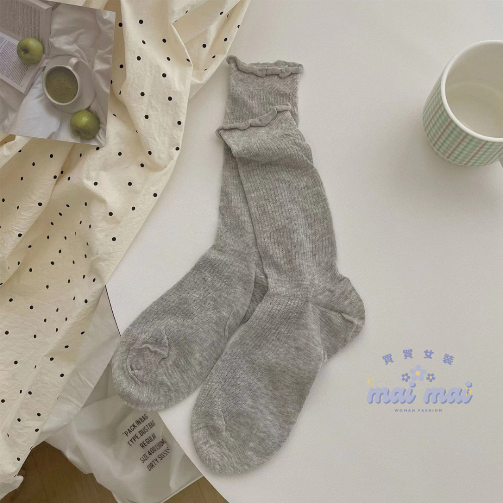 【買買女裝】台灣現貨 薄款網眼堆堆襪 日系薄款透氣卷邊素色堆堆襪 中筒襪 素色襪子 堆堆襪 芭蕾風襪子【A007#】-規格圖9