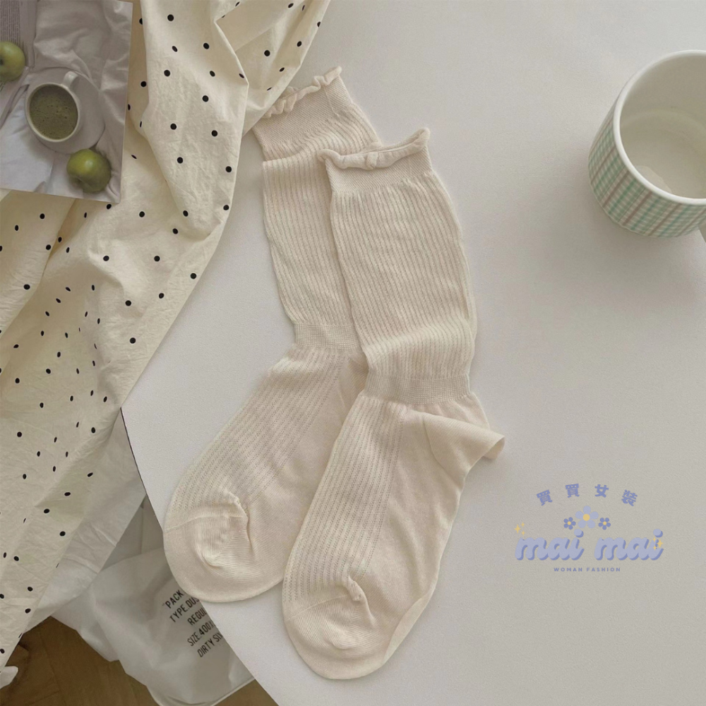 【買買女裝】台灣現貨 薄款網眼堆堆襪 日系薄款透氣卷邊素色堆堆襪 中筒襪 素色襪子 堆堆襪 芭蕾風襪子【A007#】-規格圖9