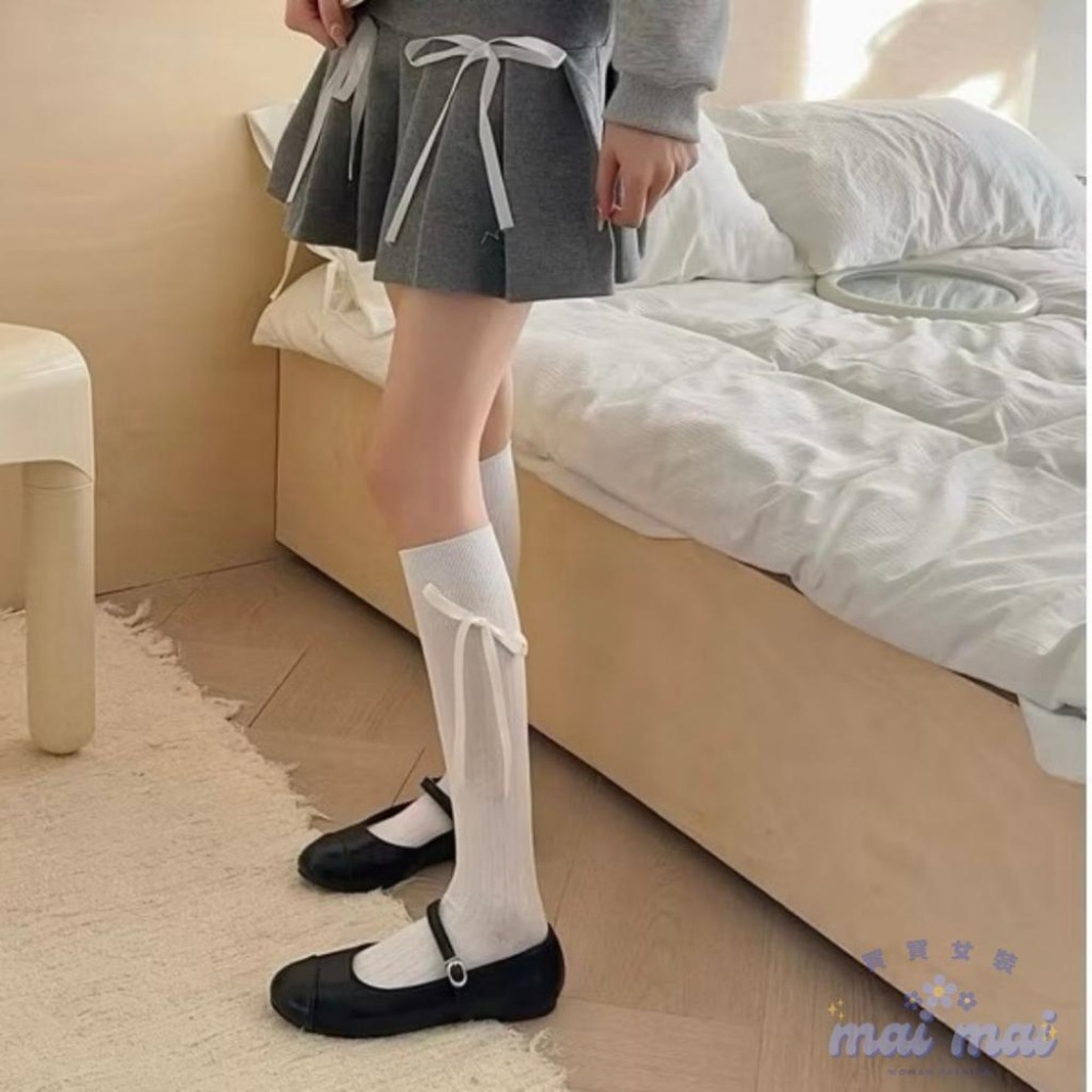 【買買女裝】台灣現貨 緞帶蝴蝶結小腿襪🎀芭蕾風襪子 日系JK學院風 素色中筒襪 長筒襪 堆堆襪 小腿襪【A008#】-細節圖5