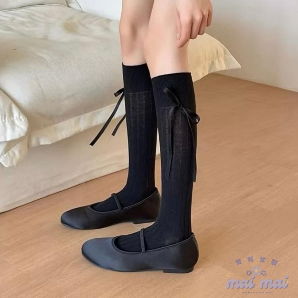 【買買女裝】台灣現貨 緞帶蝴蝶結小腿襪🎀芭蕾風襪子 日系JK學院風 素色中筒襪 長筒襪 堆堆襪 小腿襪【A008#】-細節圖6