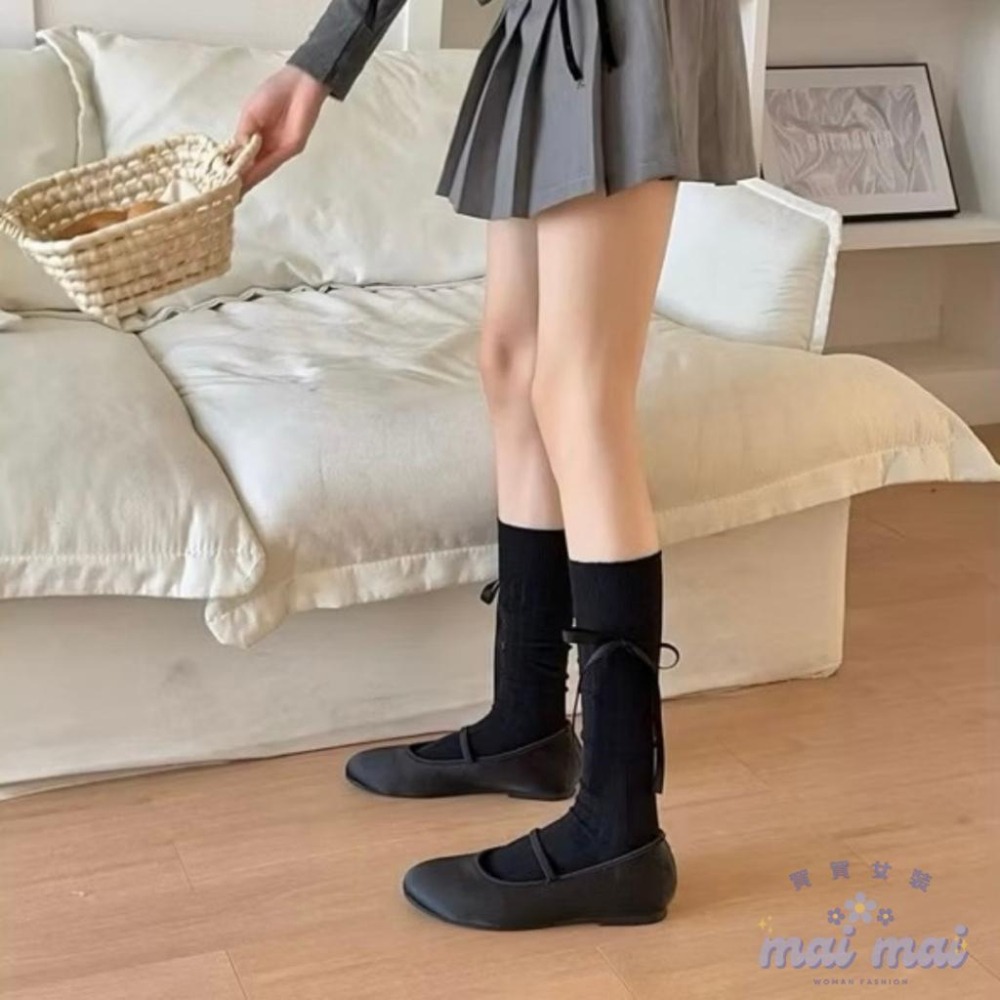 【買買女裝】台灣現貨 緞帶蝴蝶結小腿襪🎀芭蕾風襪子 日系JK學院風 素色中筒襪 長筒襪 堆堆襪 小腿襪【A008#】-細節圖7