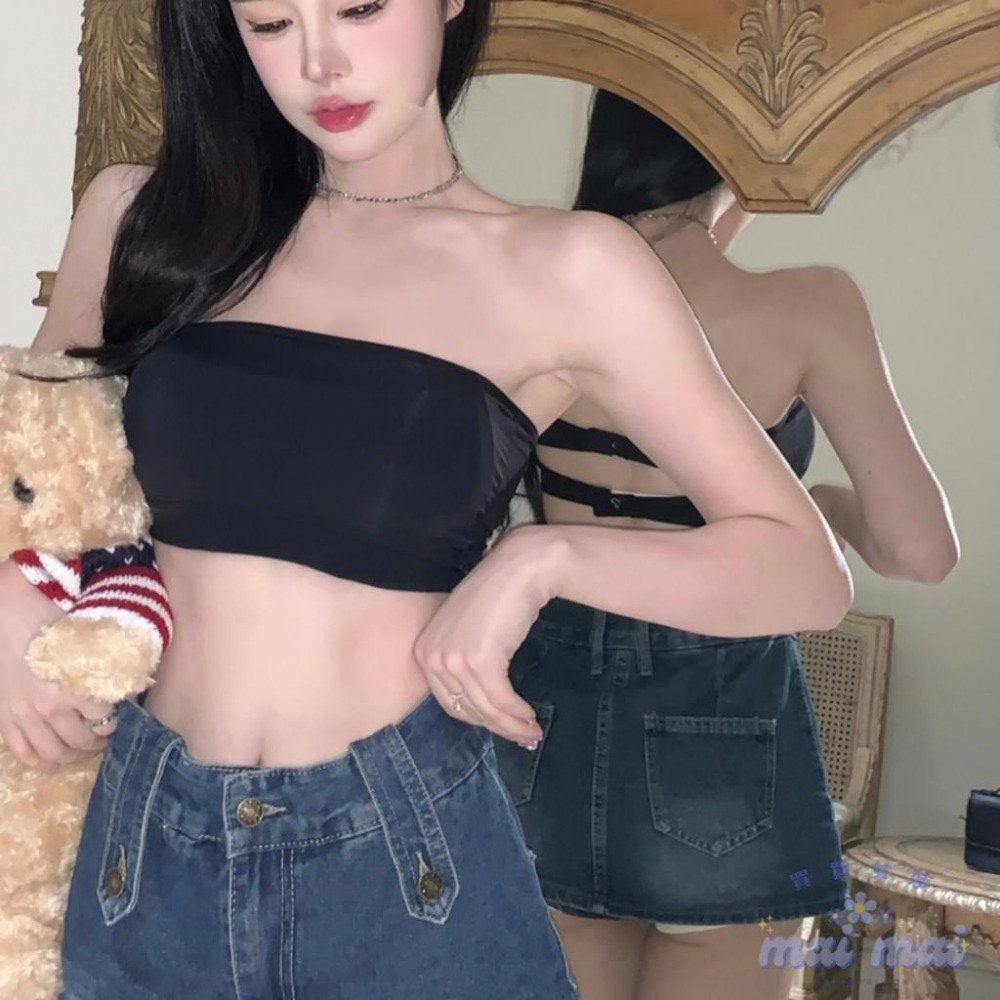 【買買女裝】台灣現貨 防滑小可愛 無痕內衣 無肩帶內衣 辣妹小背心 後扣式小可愛 歐美內衣 平口 內搭背心【B803#】-細節圖2