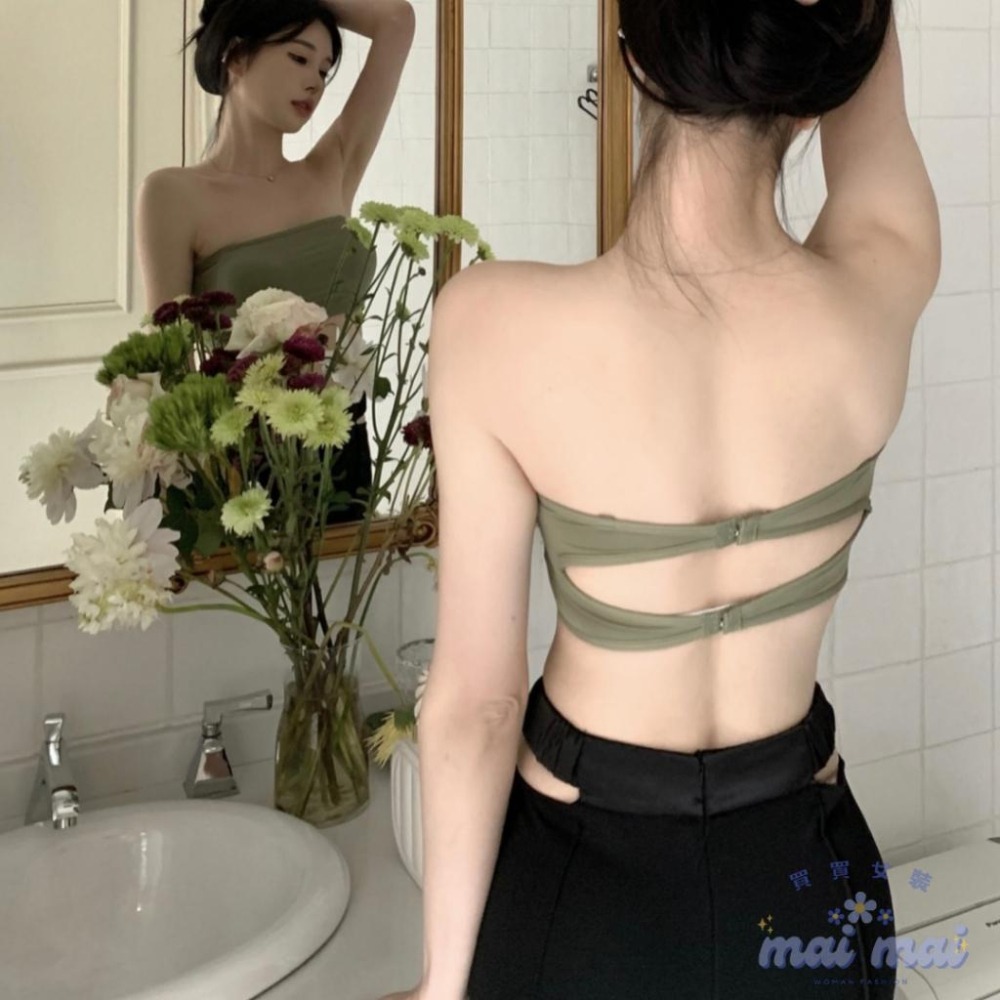 【買買女裝】台灣現貨 防滑小可愛 無痕內衣 無肩帶內衣 辣妹小背心 後扣式小可愛 歐美內衣 平口 內搭背心【B803#】-細節圖3