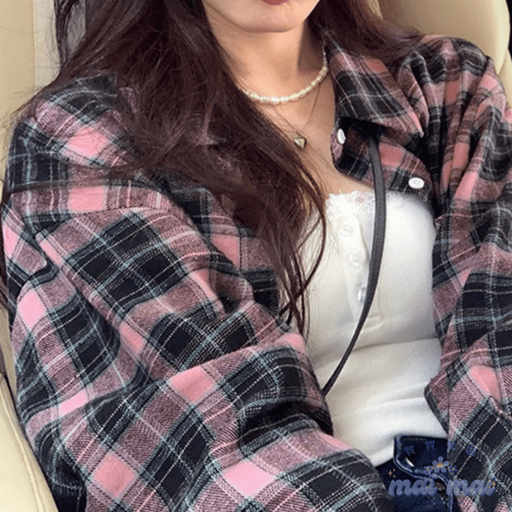【買買女裝】台灣現貨 格紋襯衫 格子襯衫 格紋外套 襯衫 百搭外套 格紋上衣 女裝 薄外套 罩衫  機場穿搭【S007#-規格圖7
