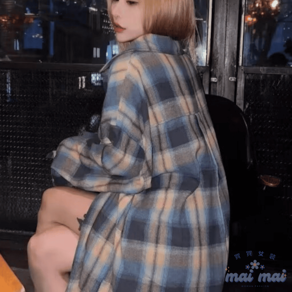 【買買女裝】台灣現貨 格紋襯衫 格子襯衫 格紋外套 襯衫 百搭外套 格紋上衣 女裝 薄外套 罩衫  機場穿搭【S007#-規格圖7