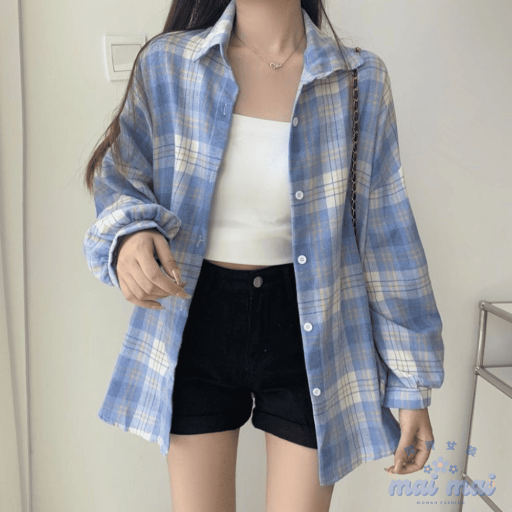【買買女裝】台灣現貨 格紋襯衫 格子襯衫 格紋外套 襯衫 百搭外套 格紋上衣 女裝 薄外套 罩衫  機場穿搭【S007#-規格圖7