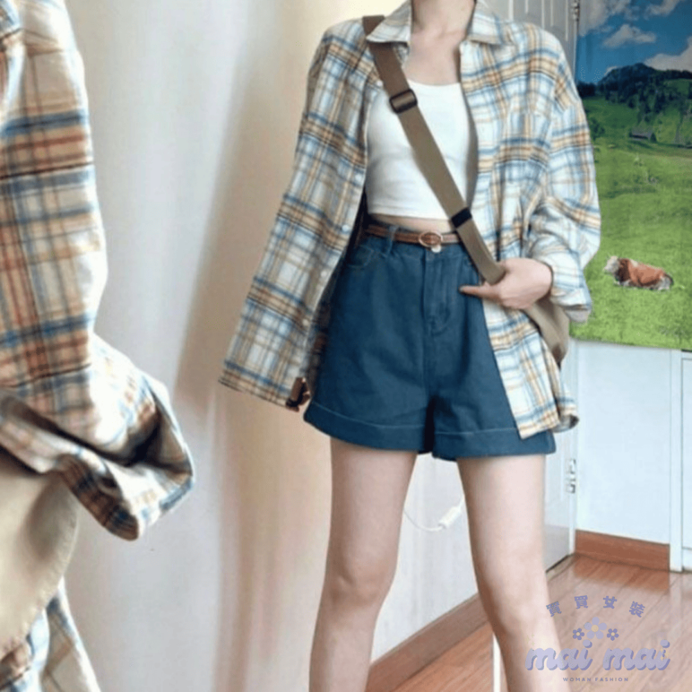 【買買女裝】台灣現貨 格紋襯衫 格子襯衫 格紋外套 襯衫 百搭外套 格紋上衣 女裝 薄外套 罩衫  機場穿搭【S007#-規格圖7