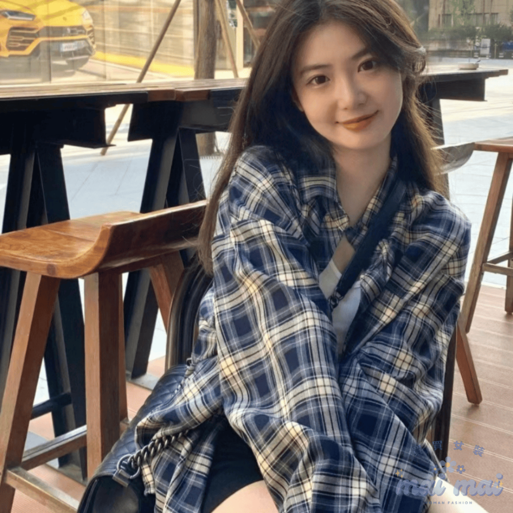 【買買女裝】台灣現貨 格紋襯衫 格子襯衫 格紋外套 襯衫 百搭外套 格紋上衣 女裝 薄外套 罩衫  機場穿搭【S007#-規格圖7