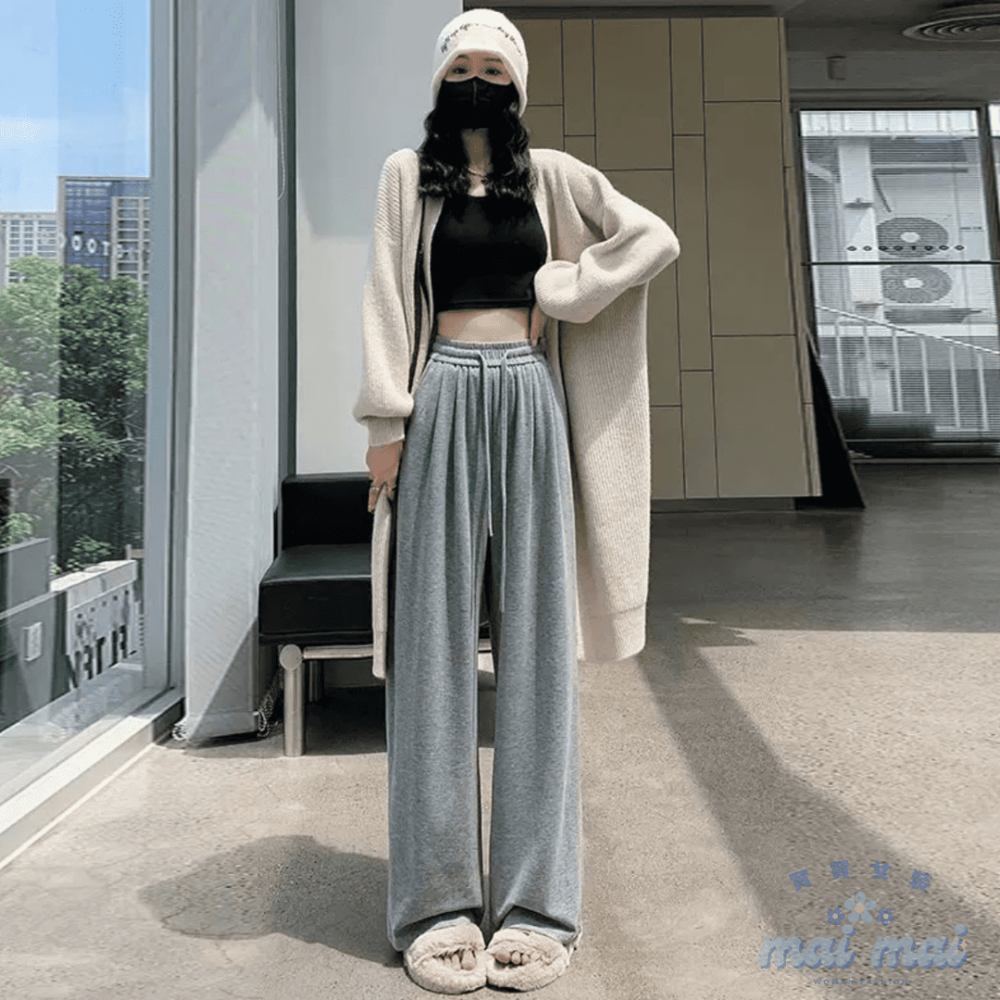 【買買女裝】台灣現貨 糯米褲 棉褲 闊腿褲 高腰顯瘦直筒褲 落地褲 寬褲 休閒褲 褲子 長褲【P001#】-規格圖9