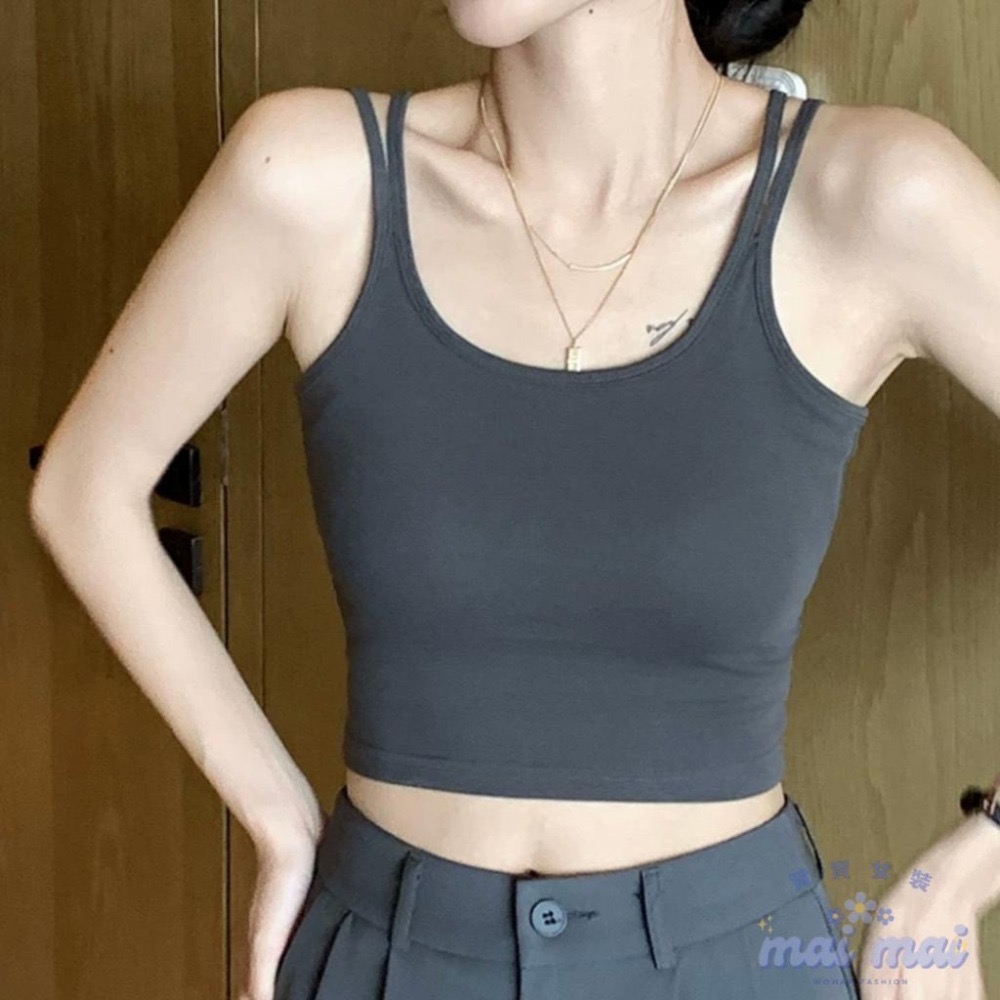 【買買女裝】台灣現貨 趙露思同款 白色吊帶背心 背心女  罩杯背心 胸墊背心 美背背心 無袖背心 小可愛【B808#】-細節圖7