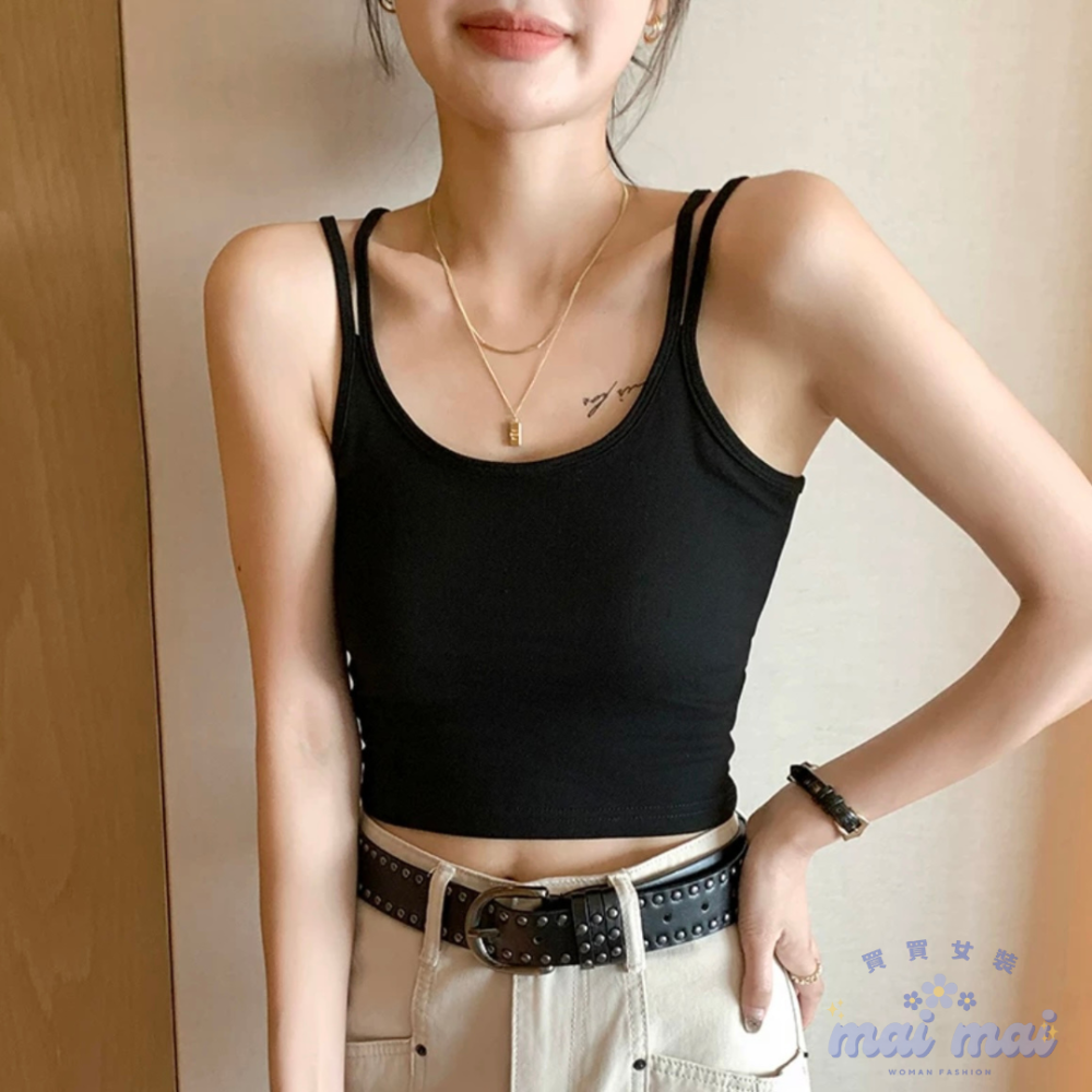 【買買女裝】台灣現貨 趙露思同款 白色吊帶背心 背心女  罩杯背心 胸墊背心 美背背心 無袖背心 小可愛【B808#】-規格圖9