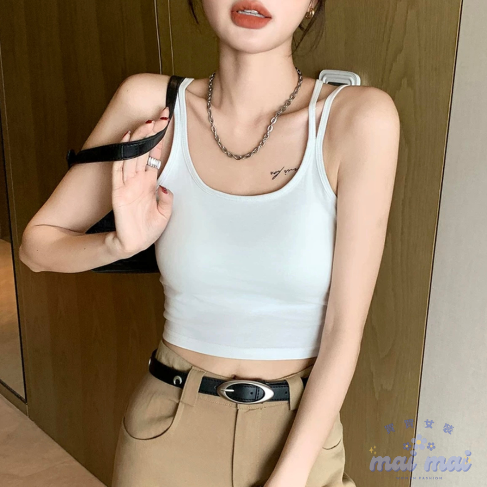 【買買女裝】台灣現貨 趙露思同款 白色吊帶背心 背心女  罩杯背心 胸墊背心 美背背心 無袖背心 小可愛【B808#】-規格圖9