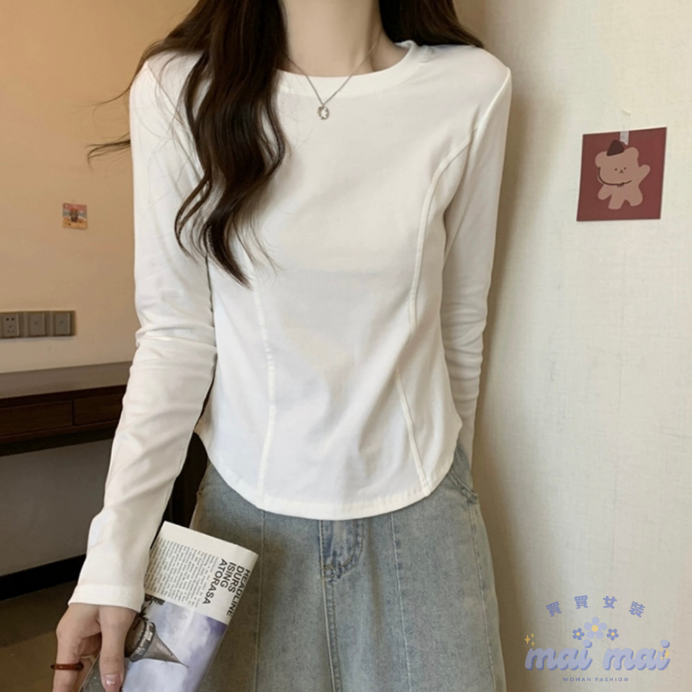 【買買女裝】台灣現貨 薄款弧形長袖上衣 長袖t恤 春秋薄上衣 女生上衣 薄長袖 素T 素面上衣 長袖上衣【W332#】-規格圖7