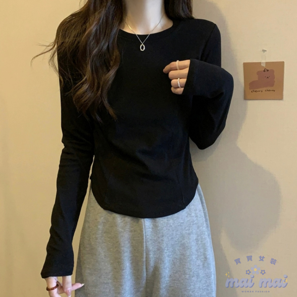 【買買女裝】台灣現貨 薄款弧形長袖上衣 長袖t恤 春秋薄上衣 女生上衣 薄長袖 素T 素面上衣 長袖上衣【W332#】-規格圖7