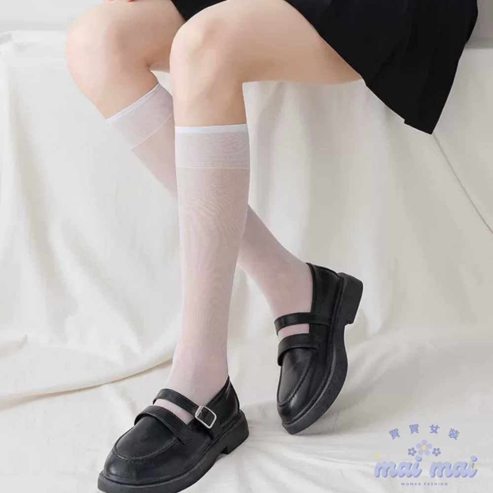 【買買女裝】台灣現貨 透膚襪 黑襪 白襪 JK學院 長筒 學生襪 OL襪子 膝上襪 過膝襪 小腿襪 中筒襪【A005#】-規格圖5