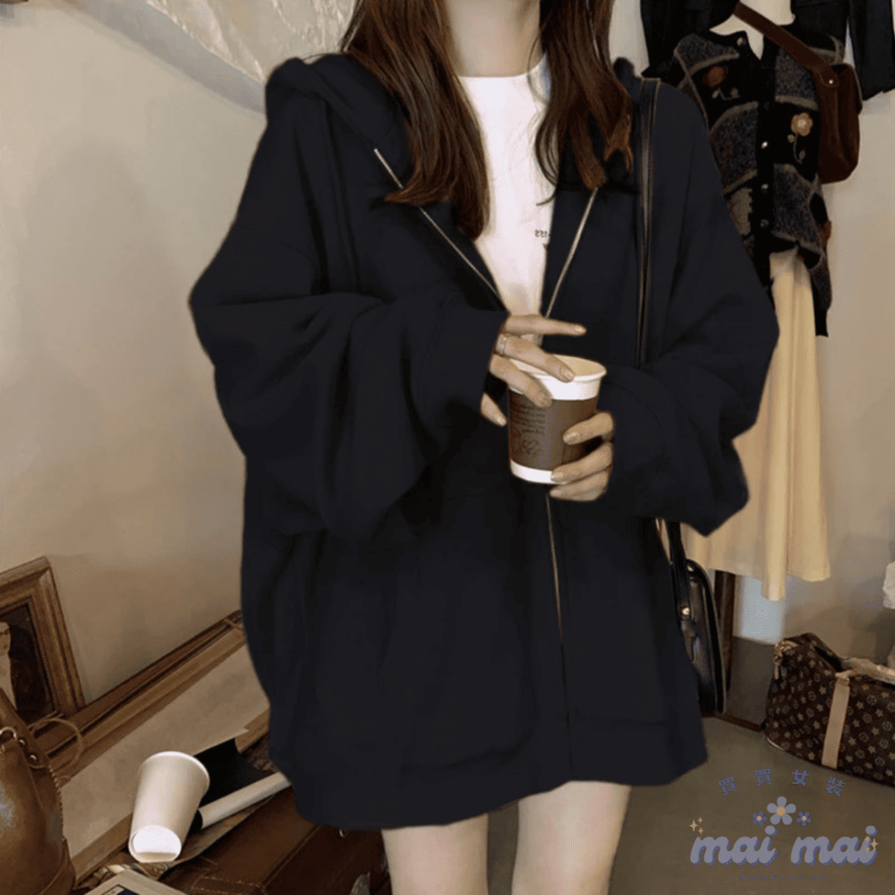 【買買女裝】台灣現貨 美式連帽外套 灰色外套 連帽外套 連帽上衣 帽夾 女裝 冬天 黑色外套 外套 棉外套【J010#】-規格圖5