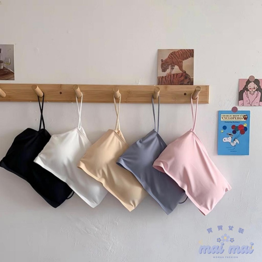 【買買女裝】台灣現貨 可拆洗小可愛 冰絲涼感平口細肩 帶胸墊免穿內衣 無痕背心 小可愛 冰絲背心 短版上衣【B802#】-細節圖3