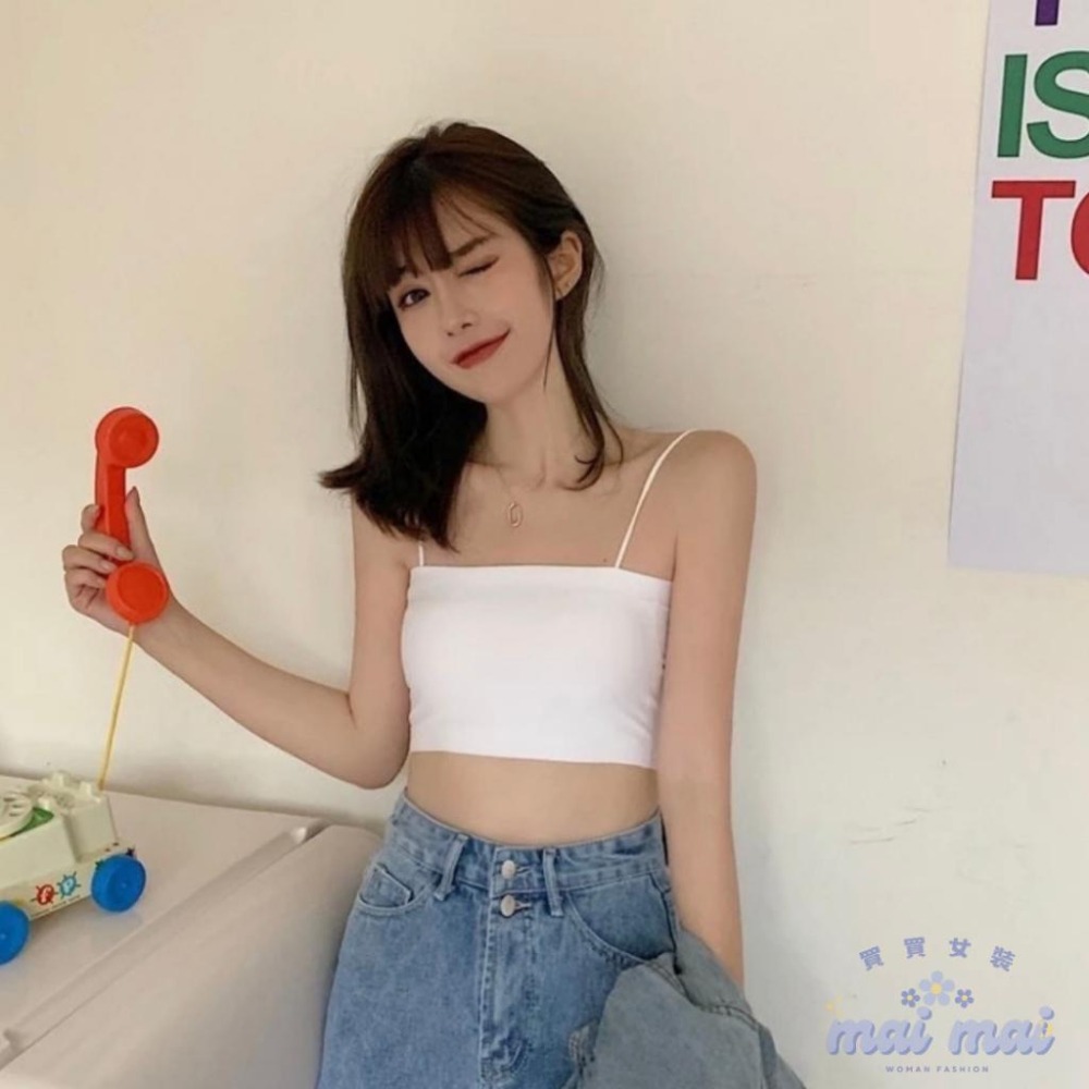 【買買女裝】台灣現貨 可拆洗小可愛 冰絲涼感平口細肩 帶胸墊免穿內衣 無痕背心 小可愛 冰絲背心 短版上衣【B802#】-細節圖5