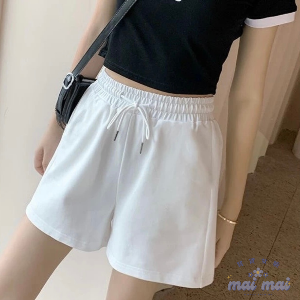 【買買女裝】台灣現貨 韓版寬鬆休閒夏薄款高腰顯瘦真理褲 休閒褲 短褲 褲子 運動短褲 女裝 休閒短褲 棉褲【E001#】-規格圖5