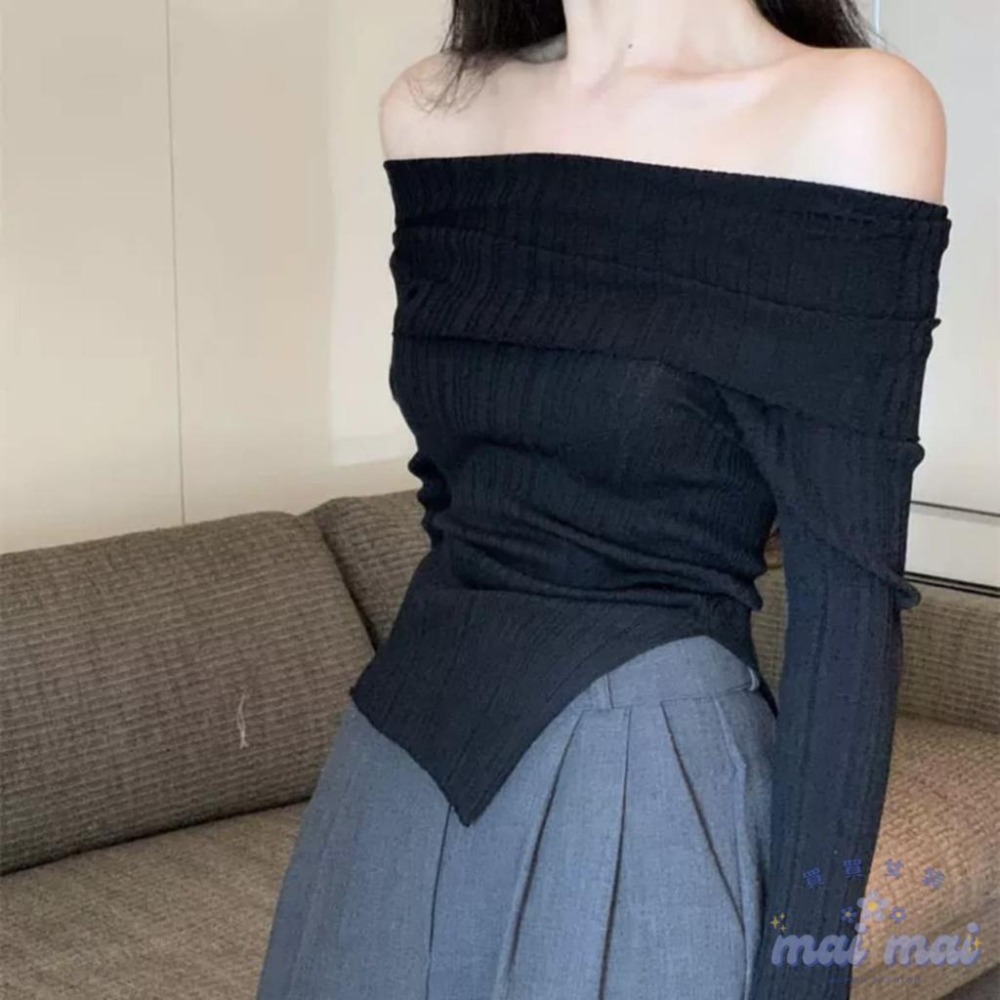 【買買女裝】台灣現貨 辣爆彈性一字領 顯瘦 女裝 長袖 美肩一字領彈性上衣 毛衣 上衣 一字領 露肩上衣【W331#】-細節圖4