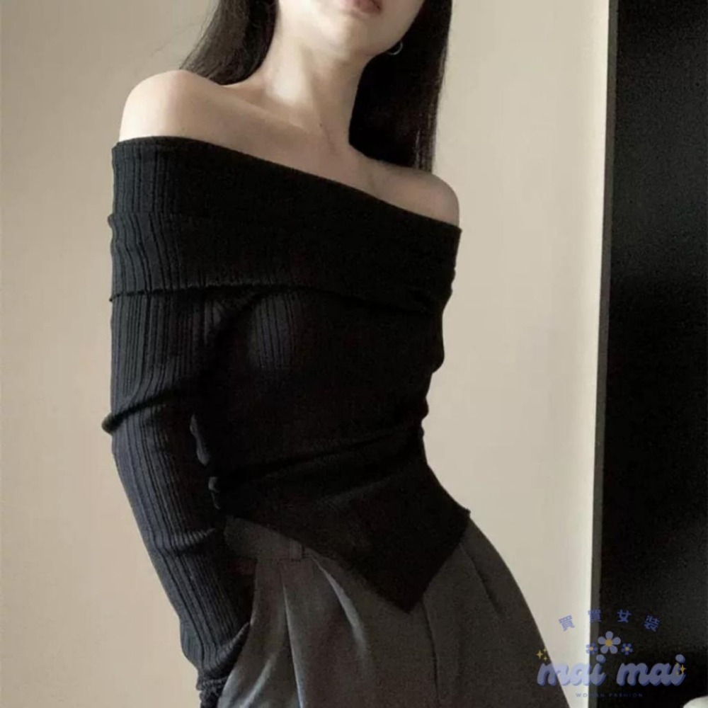 【買買女裝】台灣現貨 辣爆彈性一字領 顯瘦 女裝 長袖 美肩一字領彈性上衣 毛衣 上衣 一字領 露肩上衣【W331#】-細節圖8
