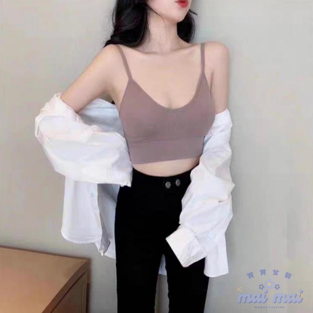 【買買女裝】台灣現貨 高質感韓版 無縫背心 螺紋背心 大U美背背心 細肩帶背心 罩杯小可愛【B801#】-細節圖8