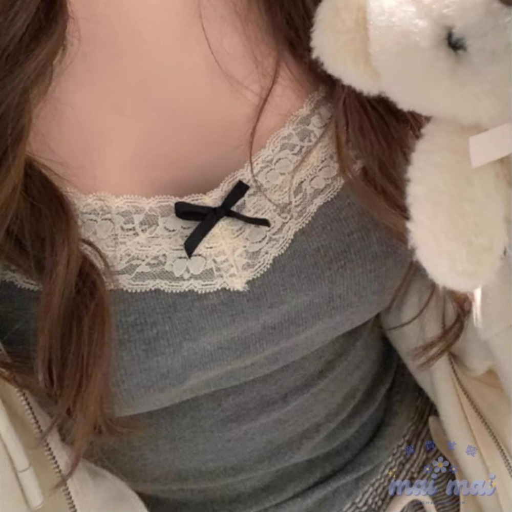 【買買女裝】台灣現貨 蝴蝶結背心 蕾絲花邊背心 純慾風背心 灰色吊帶背心女 自帶胸墊 內搭 外穿 吊帶背心【B807#】-細節圖4