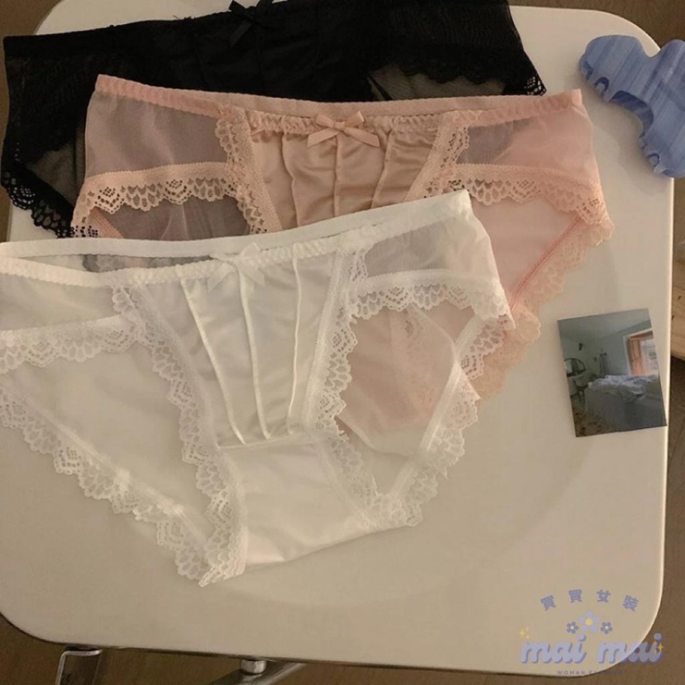 【買買女裝】台灣現貨 蕾絲內褲 緞面內褲 網紗內褲 中腰透氣內褲 包臀內褲 性感內褲 女生內褲 透膚內褲【U106#】-細節圖6