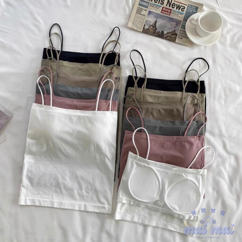 【買買女裝】台灣現貨 平口吊帶背心 BRA吊帶背心 平口背心 內搭 一體式 性感 小可愛 胸墊背心 細肩帶【B806#】-細節圖2