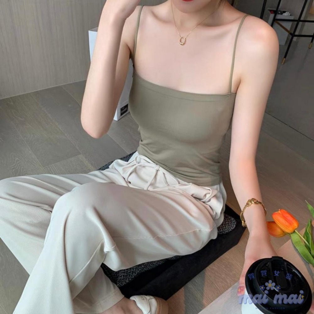 【買買女裝】台灣現貨 平口吊帶背心 BRA吊帶背心 平口背心 內搭 一體式 性感 小可愛 胸墊背心 細肩帶【B806#】-細節圖4
