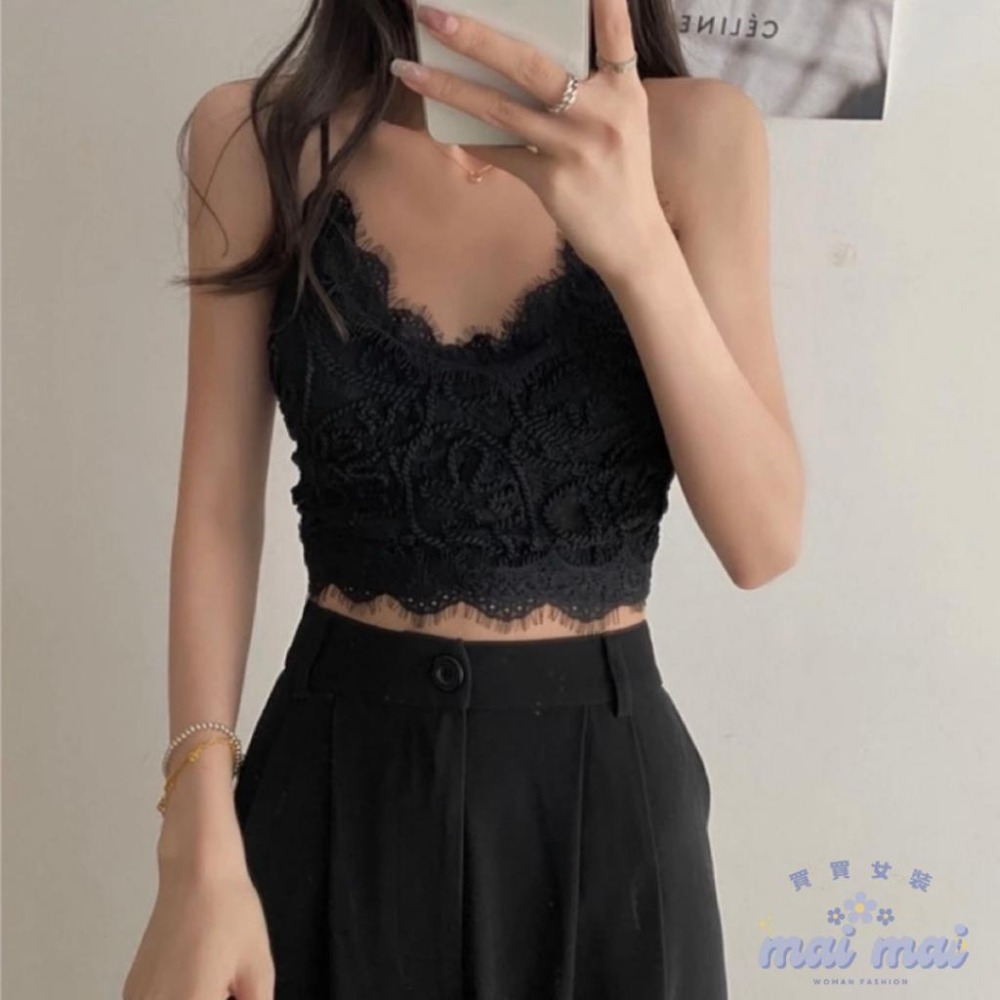 【買買女裝】台灣現貨🚚 性感蕾絲背心 抹胸含胸墊 小可愛 外穿打底內衣 刺繡蕾絲吊帶背心【B805#】-細節圖6